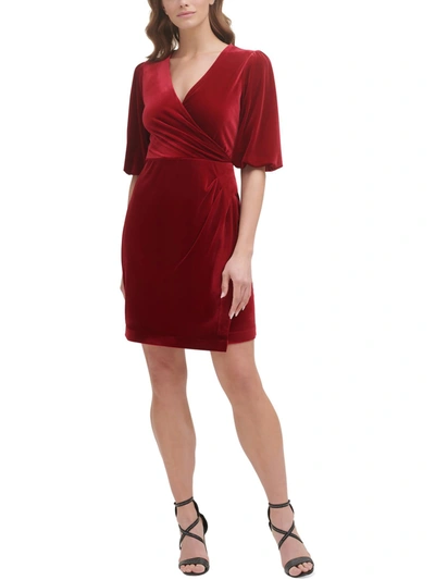 Dkny Womens Faux Wrap Calf Midi Dress In Red