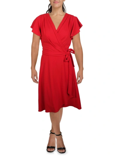 Dkny Plus Womens Pleated Mid Calf Wrap Dress In Red