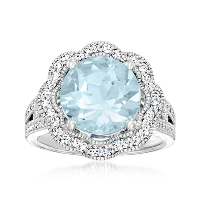 Ross-simons Sky Blue Topaz And . Diamond Flower Ring In Sterling Silver