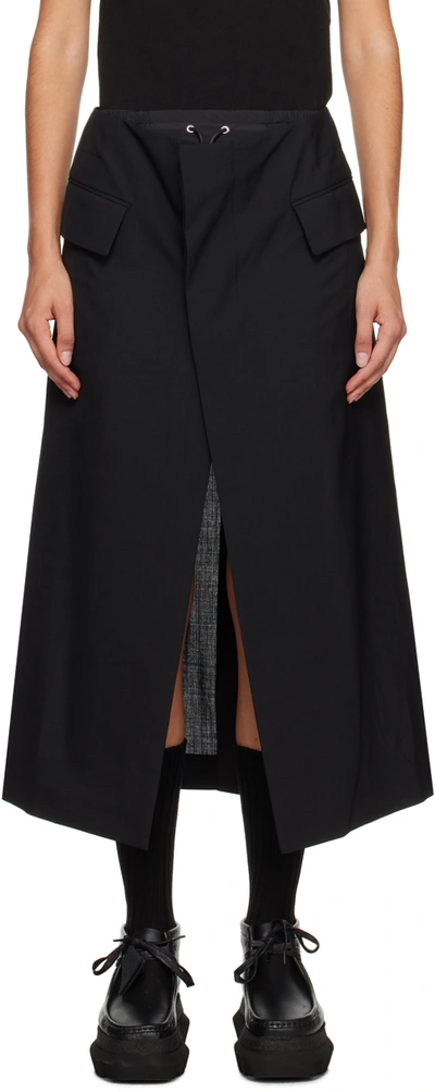 Sacai Black Wrap Midi Skirt In 001 Black