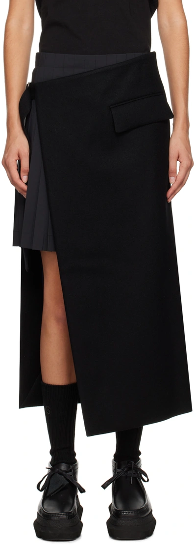 Sacai Black Layered Midi Skirt In 001 Black