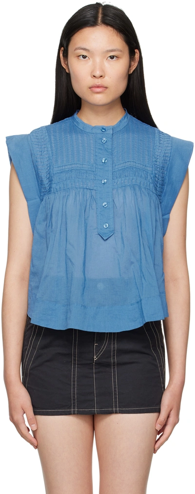 Isabel Marant Étoile Leaza Pleated High-neck Blouse In Azure