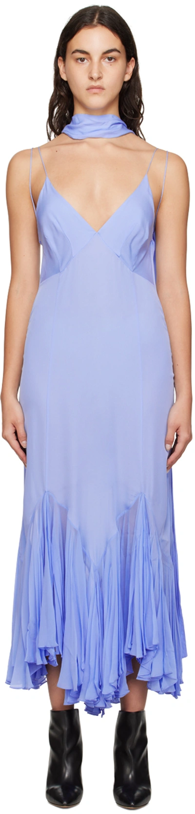 Khaite Candita Scarf-detailed Gathered Silk-georgette Maxi Dress In 374 Cornflower Blue