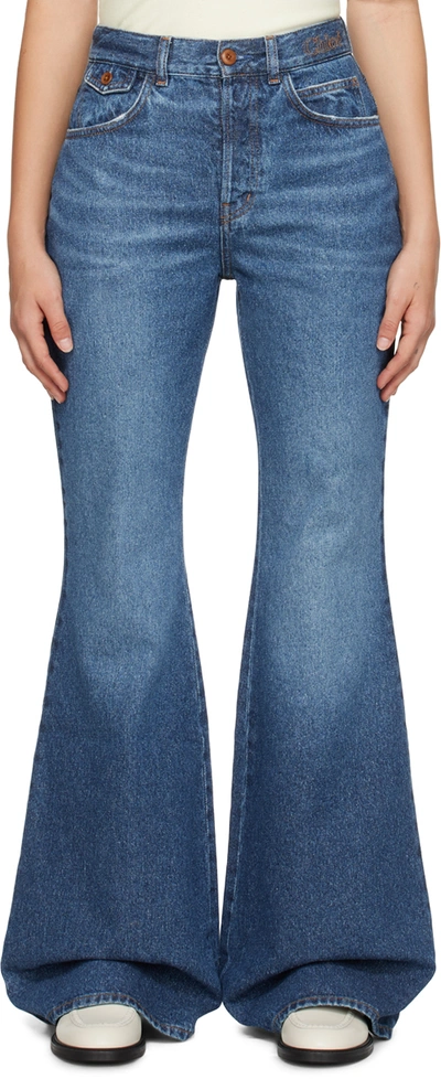 Chloé Recycled Cotton Denim Flared Jeans In Blue