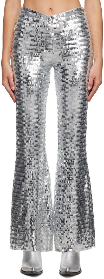 Simon Miller Robo Sequined High-rise Wide-leg Pants In Grey