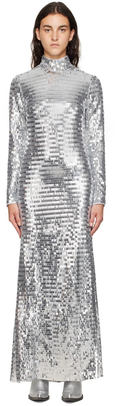 Simon Miller Sequin Sculpty High Collar Maxi Dress In Silver