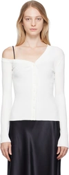 Staud Craftsman One Shoulder Ribbed Cardigan In Ivy Ivory