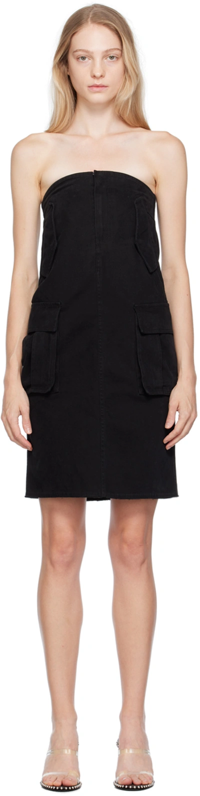 We11 Done Black Cargo Denim Midi Skirt