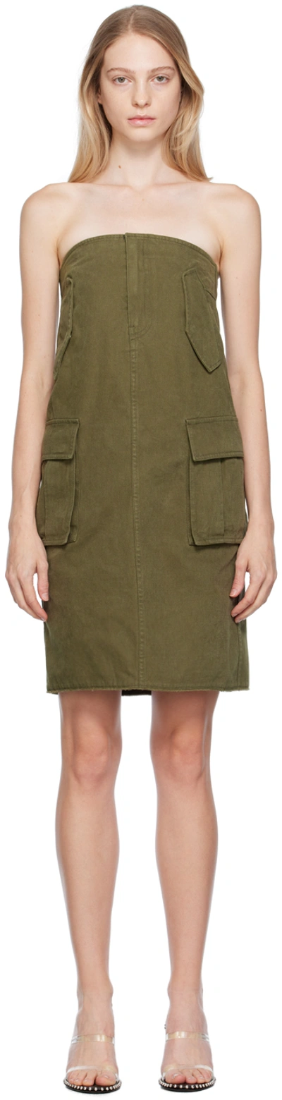 We11 Done Khaki Cargo Denim Midi Skirt