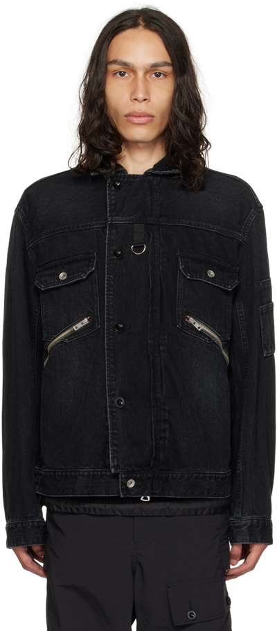 Sacai Black Zip Denim Jacket In 001 Black