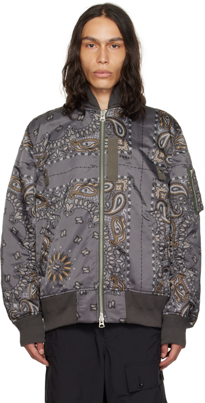 Sacai Bandana-print Bomber Jacket In 301 Gray