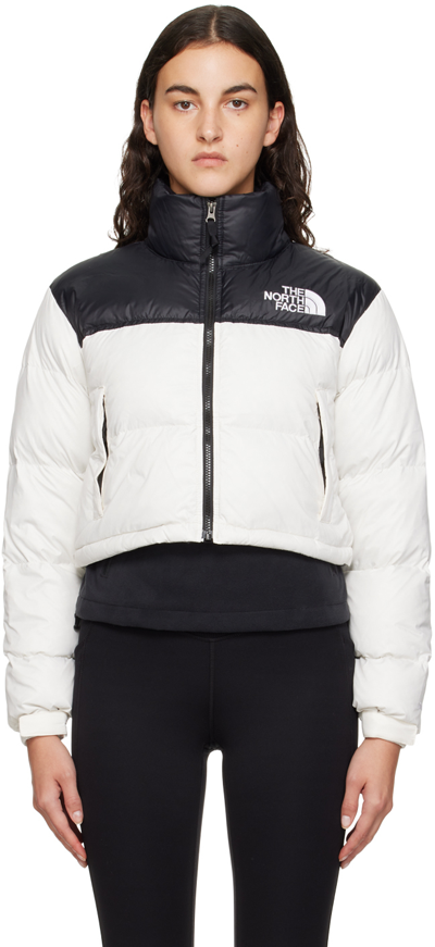 The North Face Womens Nuptse Short Jacket White And Black Nylon Cropped Puffer Jacket - Womens Nuptse Short Jacket In Panna