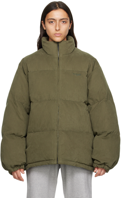 We11 Done Khaki Embroidered Down Jacket