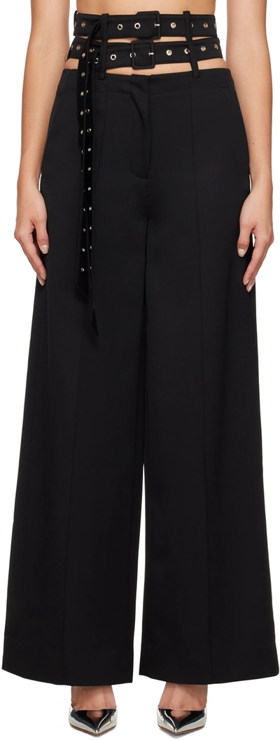 ROKH BLACK DOUBLE BELT TROUSERS