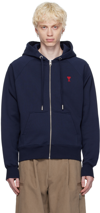 Ami Alexandre Mattiussi Ami Paris De Coeur Zipped Hoodie In Night Blue.430