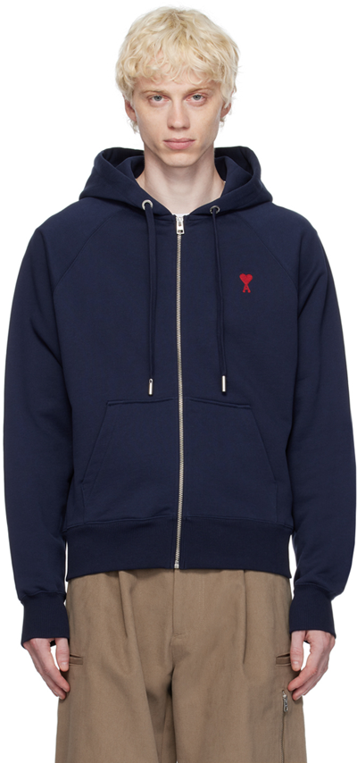 Ami Alexandre Mattiussi Navy Ami De Cœur Hoodie In Night Blue.430