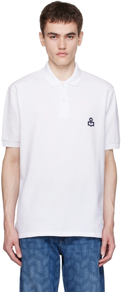 Isabel Marant Embroidered Logo Cotton Piquet Polo In White,navy