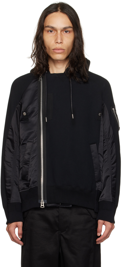 Sacai Sponge Side-zip Hoodie In Black