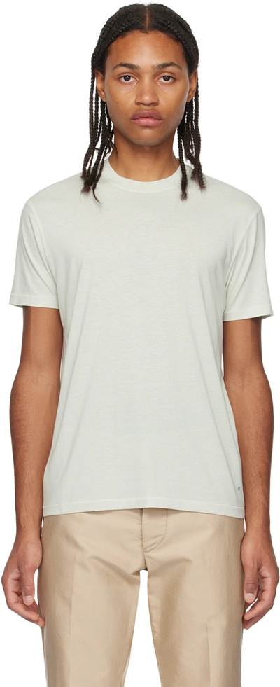 Tom Ford Off-white Embroidered T-shirt In Ig110 Soft Grey