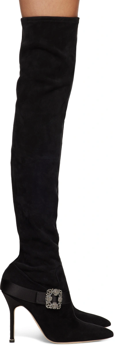 Manolo Blahnik 105mm Plininanuthi Suede High Boots In Black