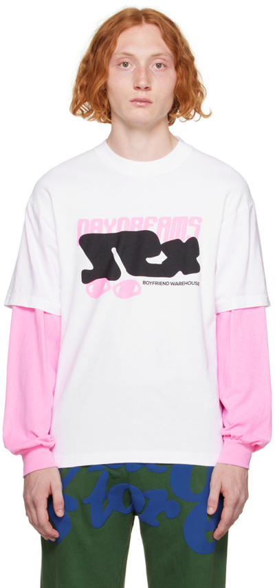 Video Store Apparel White 'daydreams' Long Sleeve T-shirt In White/pink