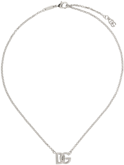 Dolce & Gabbana Silver 'dg' Logo Necklace In Metallic