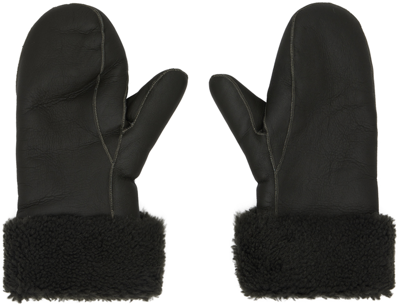 Yves Salomon Green Shearling Mittens In A8032 Deep Green