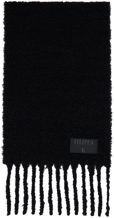 Filippa K Logo-patch Knitted Scarf In Black