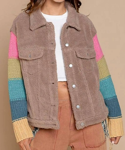 Pol Teddy Trucker Jacket In Colorblock In Multi