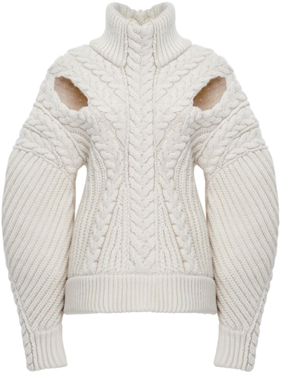 Alexander Mcqueen Cut-out Cocoon Turtleneck In Ivory