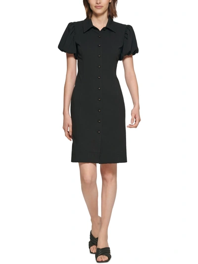 Calvin Klein Womens Collar Knee-length Sheath Dress In Black
