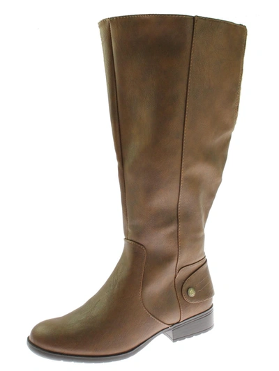 Lifestride Xandy Womens Wide Calf Faux Leather Riding Boots In Brown