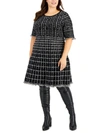 TAYLOR PLUS WOMENS PATTERN KNEE SWEATERDRESS