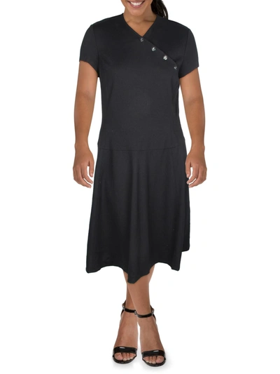 Lauren Ralph Lauren Plus Womens Embellished Mid Calf Midi Dress In Black