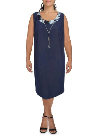 R & M Richards Plus Womens Embroidered Midi Midi Dress In Blue