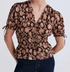 Derek Lam 10 Crosby Rhea Puff Sleeve V-neck Top In Chocolate Multi