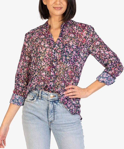 KUT FROM THE KLOTH JASMINE CHIFFON BLOUSE IN POTENZA/NAVY