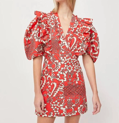 Rhode Millie Balloon-sleeve Ruffle Mini Dress In Red