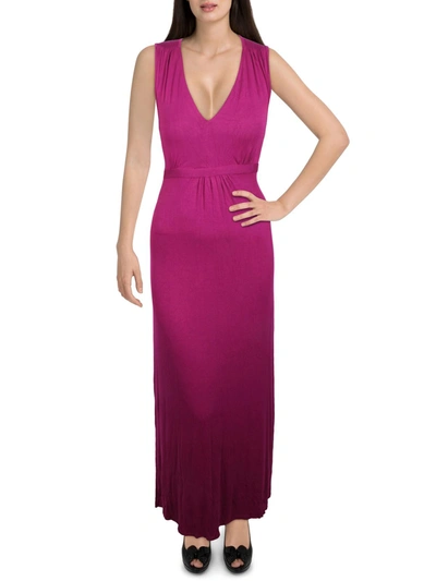 24seven Comfort Apparel Womens V-neck Long Maxi Dress In Pink