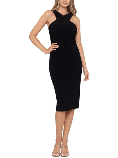 Xscape Womens X-neck Midi Bodycon Dress In Black