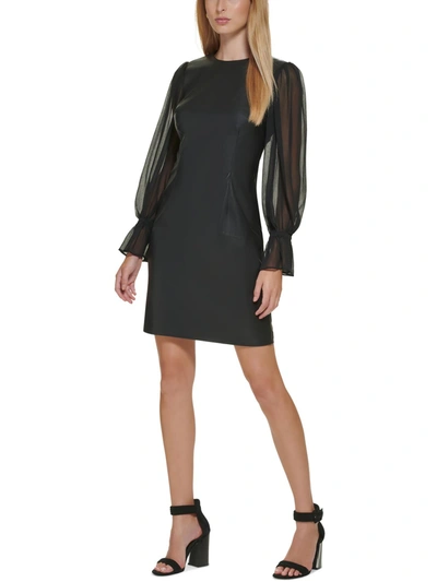 Calvin Klein Womens Faux Leather Knee Sheath Dress In Black