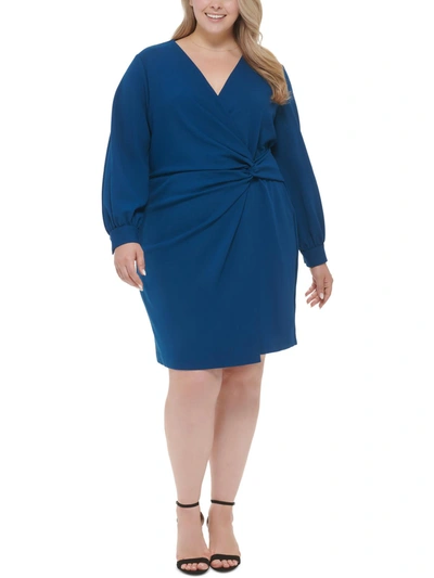 Dkny Plus Womens Side Twist Knee Midi Dress In Blue