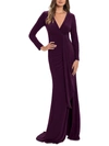 BETSY & ADAM WOMENS RUCHED LONG EVENING DRESS