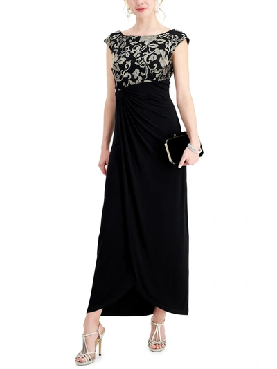 Connected Apparel Womens Metallic Embroidered Evening Dress In Black
