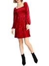 Bar Iii Womens Velvet Mini Fit & Flare Dress In Red