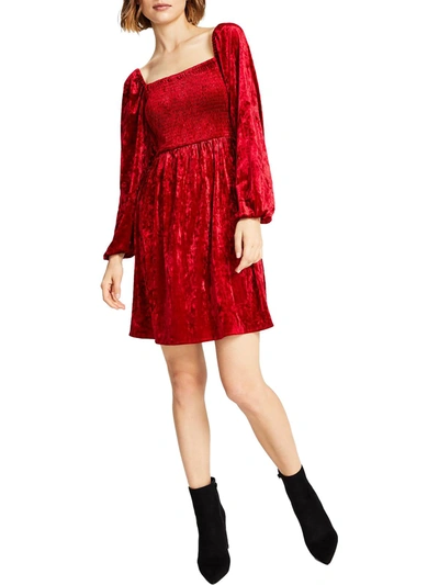 Bar Iii Womens Velvet Mini Fit & Flare Dress In Red