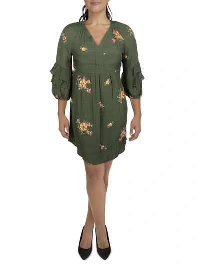 Olive Hill Womens Embroidered Peasant Shift Dress In Green