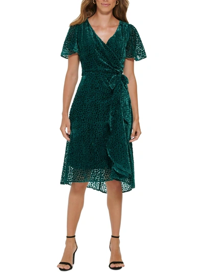 Dkny Womens Velvet Knee Wrap Dress In Green