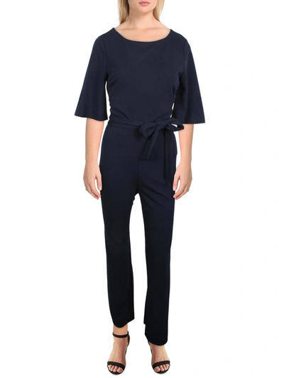 Dkny Womens Eyelet Belted Jumpsuit In Blue