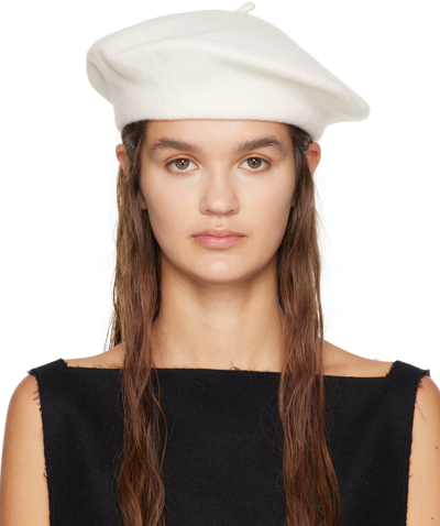 Maison Margiela Off-white Heavy Wool Beret In 104 Milk